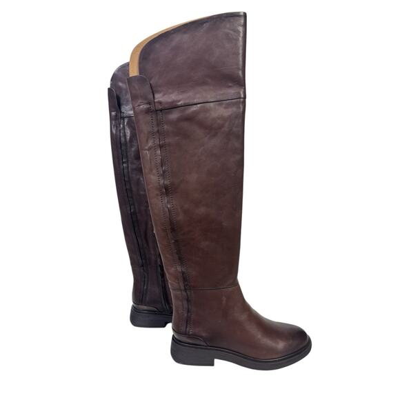 Franco Sarto Brown Leather Over The Knee Riding Boots 7.5M Wide Calf Battina - Picture 5 of 16